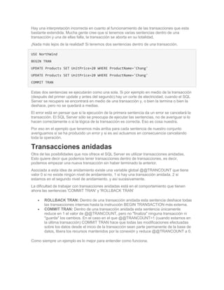 transacciones Base de datos con SQL SERVER | PDF
