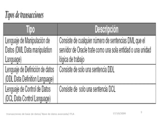 17/10/2009 transacciones de base de datos/ Base de datos avanzada/ ITLA  