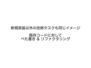 新規実装以外の改修タスクも同じイメージ
既存コードに対して
べた書き & リファクタリング
 