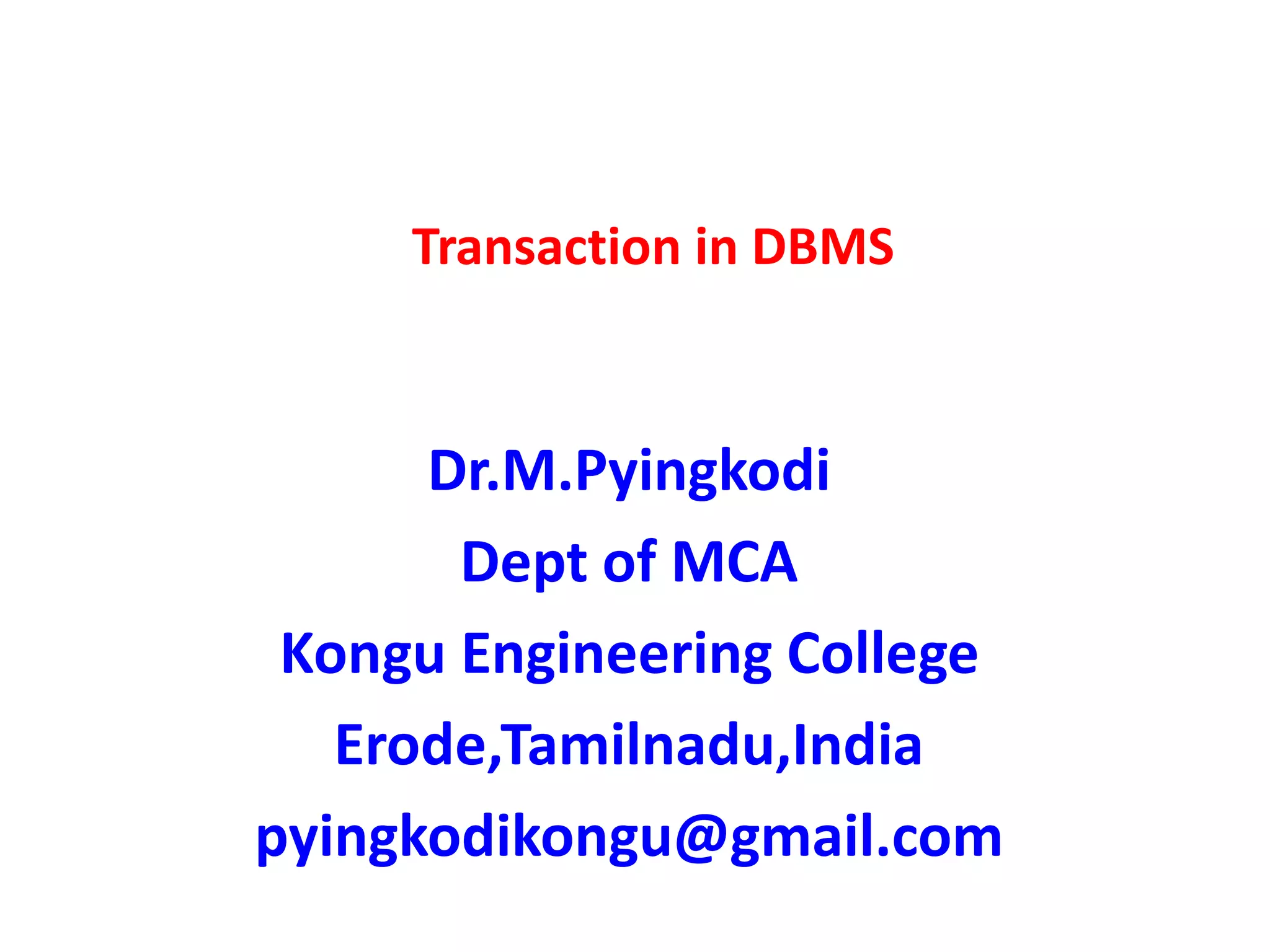 Transaction in dbms ppt