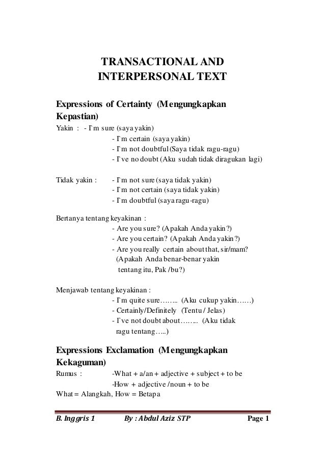 Transactional and Interpersonal Text