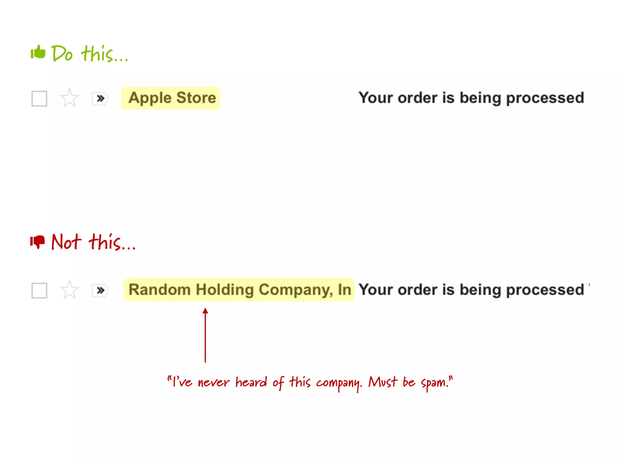 Do this…
Not this…
👍
👎
“I’ve never heard of this company. Must be spam.”
 