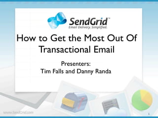 How to Get the Most Out Of
    Transactional Email
             Presenters:
     Tim Falls and Danny Randa




                                 1
 