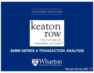 KNOWLEDGE FOR ACTION
$6MM SERIES A TRANSACTION ANALYSIS
Ramya Varma, WG ‘17
 
