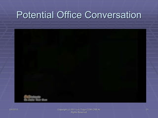 Potential Office Conversation
5/4/2015 Copyright (c) 2011 Lou Tulga CCIM CRB All
Rights Reserved
21
 