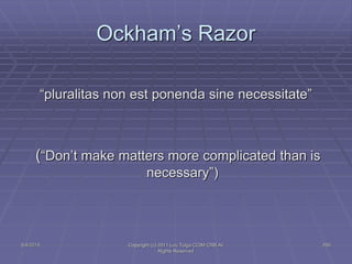 5/4/2015 Copyright (c) 2011 Lou Tulga CCIM CRB All
Rights Reserved
250
Ockham’s Razor
“pluralitas non est ponenda sine necessitate”
(“Don’t make matters more complicated than is
necessary”)
 