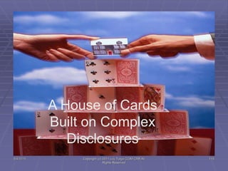 5/4/2015 Copyright (c) 2011 Lou Tulga CCIM CRB All
Rights Reserved
115
A House of Cards
Built on Complex
Disclosures
 