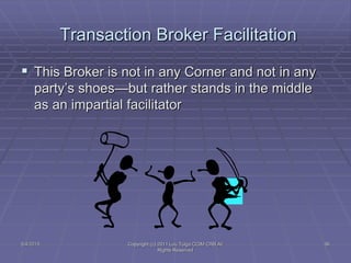 Transaction Broker Facilitation
 This Broker is not in any Corner and not in any
party’s shoes—but rather stands in the m...