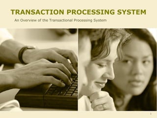 TRANSACTION PROCESSING SYSTEM
An Overview of the Transactional Processing System




                                                     1
 