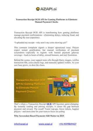 Transaction Receipt OCR API for Gaming Platforms to Eliminate Manual ...