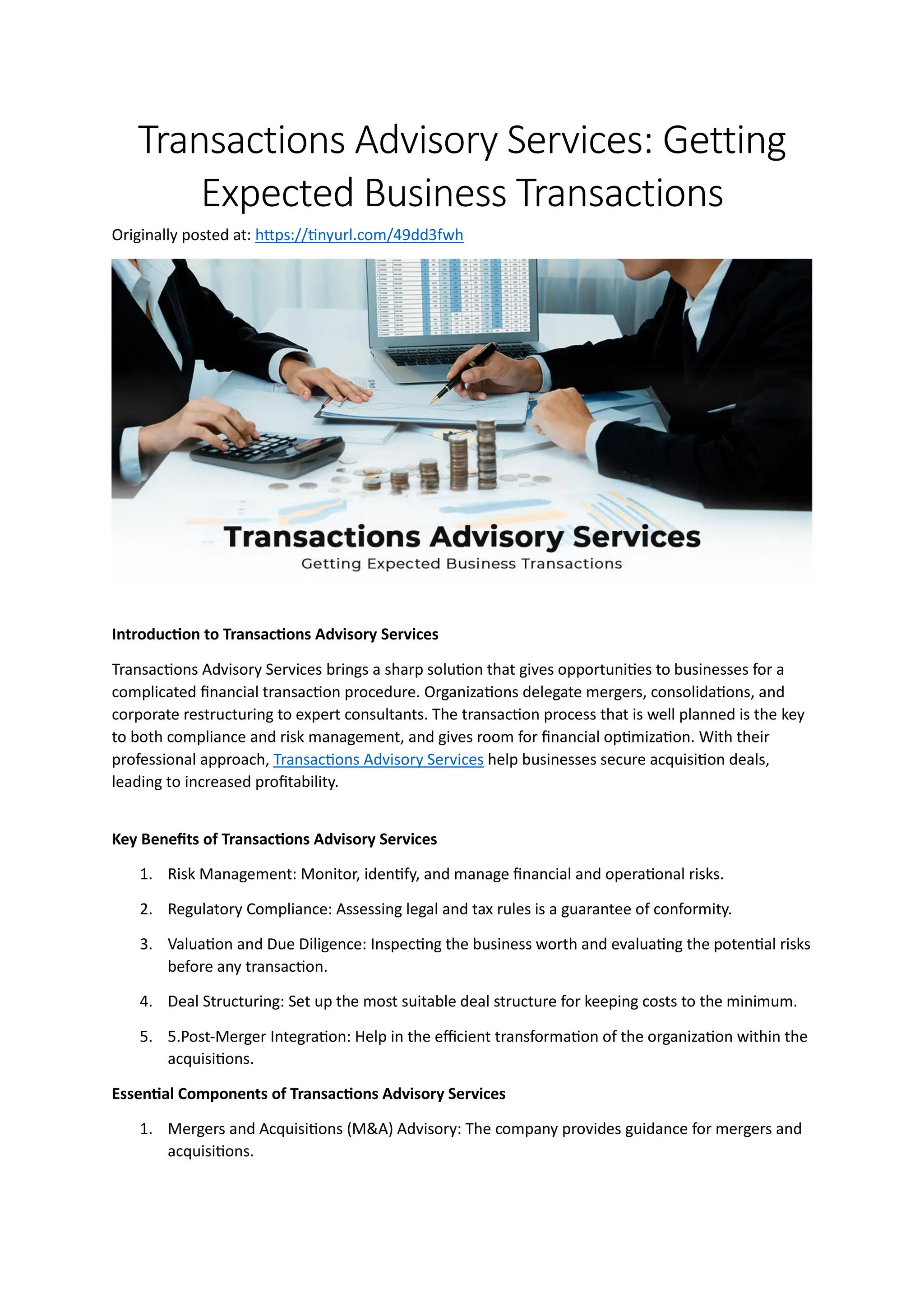 Transaction Surgery Transactions Advisory Services: Getting Expected Business Transactions ...