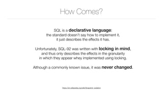 How Comes?
SQL is a declarative language: 
the standard doesn’t say how to implement it, 
it just describes the effects it has.
Unfortunately, SQL-92 was written with locking in mind, 
and thus only describes the effects in the granularity 
in which they appear whey implemented using locking.
Although a commonly known issue, it was never changed.
https://en.wikipedia.org/wiki/Snapshot_isolation
 