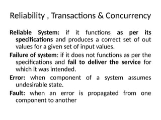 Comprehensive Overview of Reliability, Transactions, and Concurrency in ...