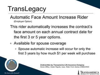 Increase Rider Insurance Transamerica universal life insurance | PPT