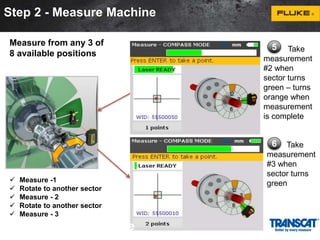 Step 2 - Measure Machine 
 Measure -1 
 Rotate to another sector 
 Measure - 2 
 Rotate to another sector 
 Measure - 3 
2 - Measure Machine 
5 Take 
measurement 
#2 when 
sector turns 
green – turns 
orange when 
measurement 
is complete 
6 Take 
measurement 
#3 when 
sector turns 
green 
Measure from any 3 of 
8 available positions 
 