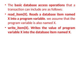 Database Transcation transcation processing the concept of dbms | PPTX