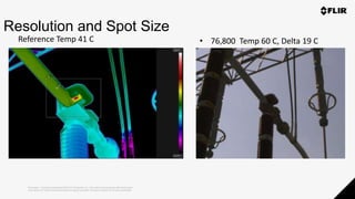 Proprietary - Company Confidential ©2019 FLIR Systems Inc. Information and equipment described herein
may require US Government authorization for export purposes. Diversion contrary to US law is prohibited.
Resolution and Spot Size
Reference Temp 41 C • 76,800 Temp 60 C, Delta 19 C
• 307,200 Temp 64 C, Delta 23 C
• 786,320 Temp 71 C, Delta 30 C
 