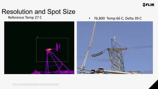 Proprietary - Company Confidential ©2019 FLIR Systems Inc. Information and equipment described herein
may require US Government authorization for export purposes. Diversion contrary to US law is prohibited.
Resolution and Spot Size
Reference Temp 27 C • 76,800 Temp 66 C, Delta 39 C
• 307,200 Temp 77 C, Delta 50 C
• 786,320 Temp 114 C, Delta 87 C
3,145,728 Pixels with a 2x telephoto lens
 