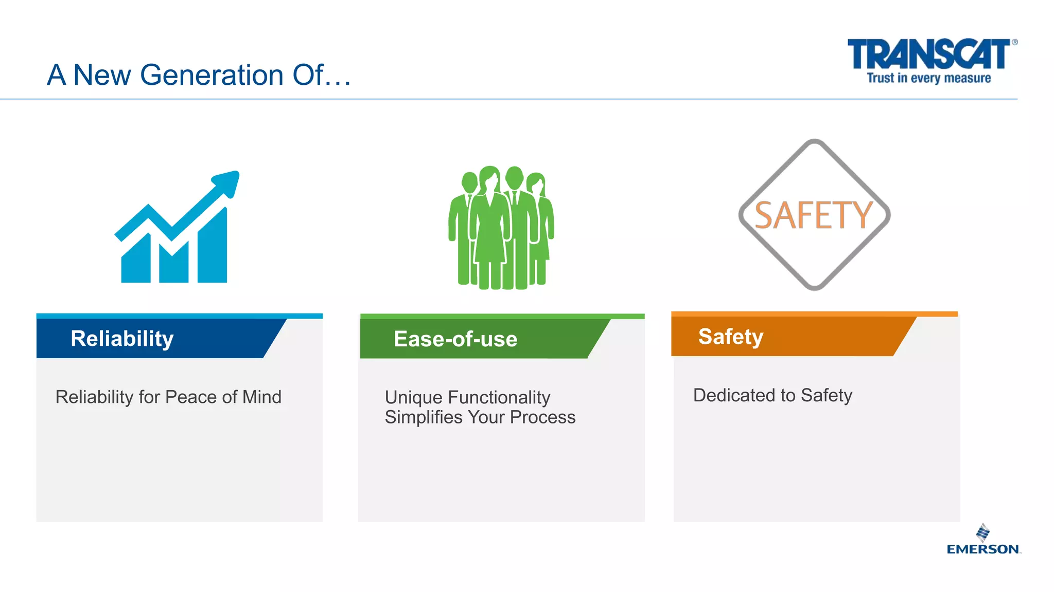 A New Generation Of…
Reliability for Peace of Mind
Reliability Ease-of-use
Unique Functionality
Simplifies Your Process
Dedicated to Safety
Safety
 