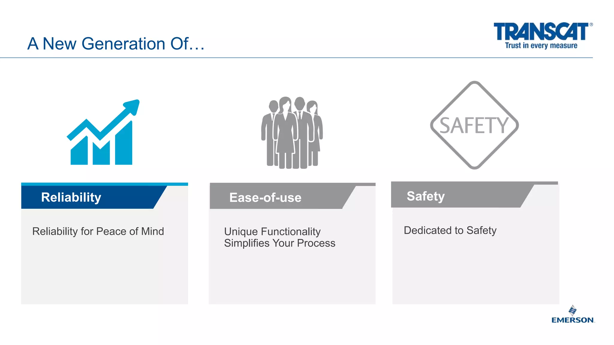 A New Generation Of…
Reliability for Peace of Mind
Reliability Ease-of-use
Unique Functionality
Simplifies Your Process
Dedicated to Safety
Safety
 