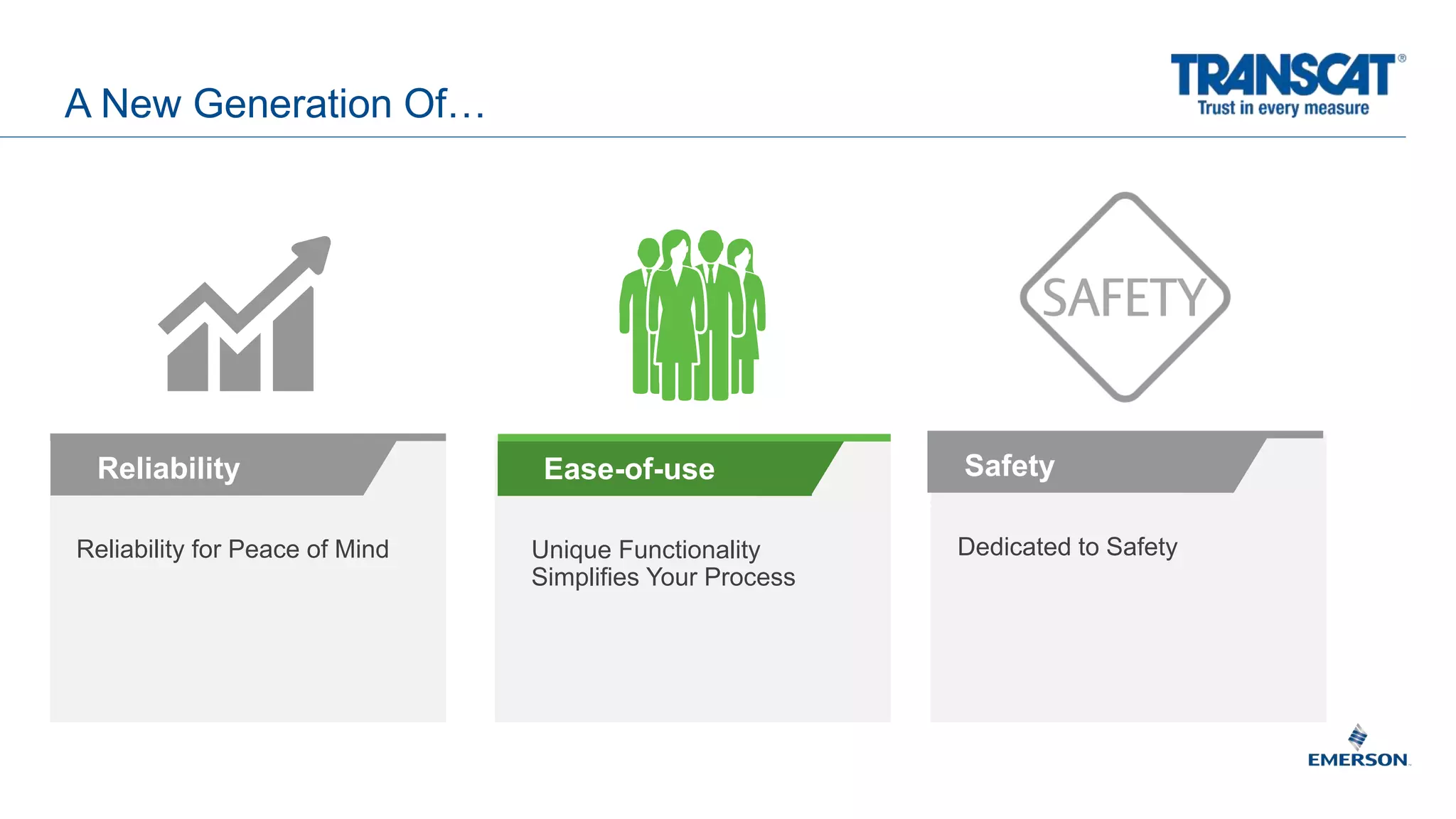 A New Generation Of…
Reliability for Peace of Mind
Reliability Ease-of-use
Unique Functionality
Simplifies Your Process
Dedicated to Safety
Safety
 