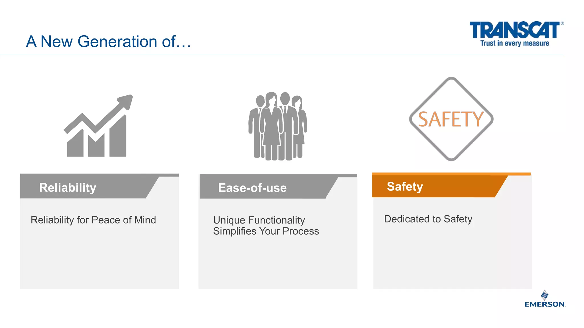 A New Generation of…
Reliability for Peace of Mind
Reliability Ease-of-use
Unique Functionality
Simplifies Your Process
Dedicated to Safety
Safety
 