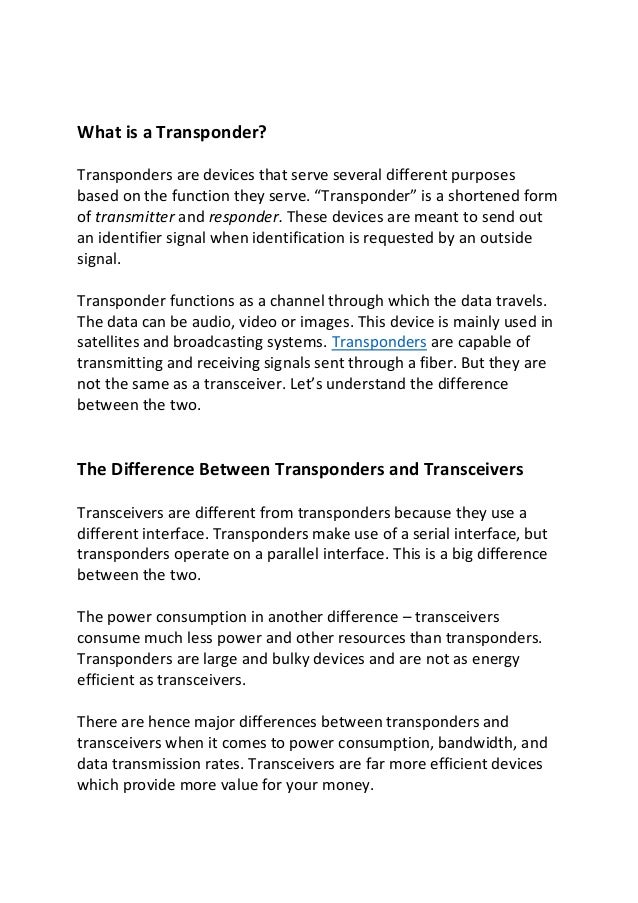 Transceiver vs transponder
