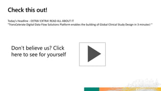 Today's Headline - EXTRA! EXTRA! READ ALL ABOUT IT
"TransCelerate Digital Data Flow Solutions Platform enables the building of Global Clinical Study Design in 3 minutes! “
 