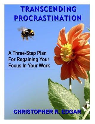 TRANSCEND I NG
  PROCRASTI NATI ON



A Three-Step Plan
For Regaining Your
Focus In Your Work




  CHRISTOPHER R. EDGAR
 