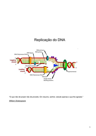 Replicação do DNA

“O que não dá prazer não dá proveito. Em resumo, senhor, estude apenas o que lhe agradar.”
William Shakespeare

1

 