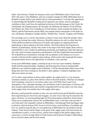 Hello. And welcome. Thanks for tuning in to this year's BiblioShare talk at Tech Forum
2025. My name is Tim Middleton, and...