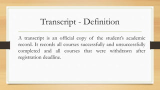 transcript and credit system in nursing.pptx | Educational Assessment ...