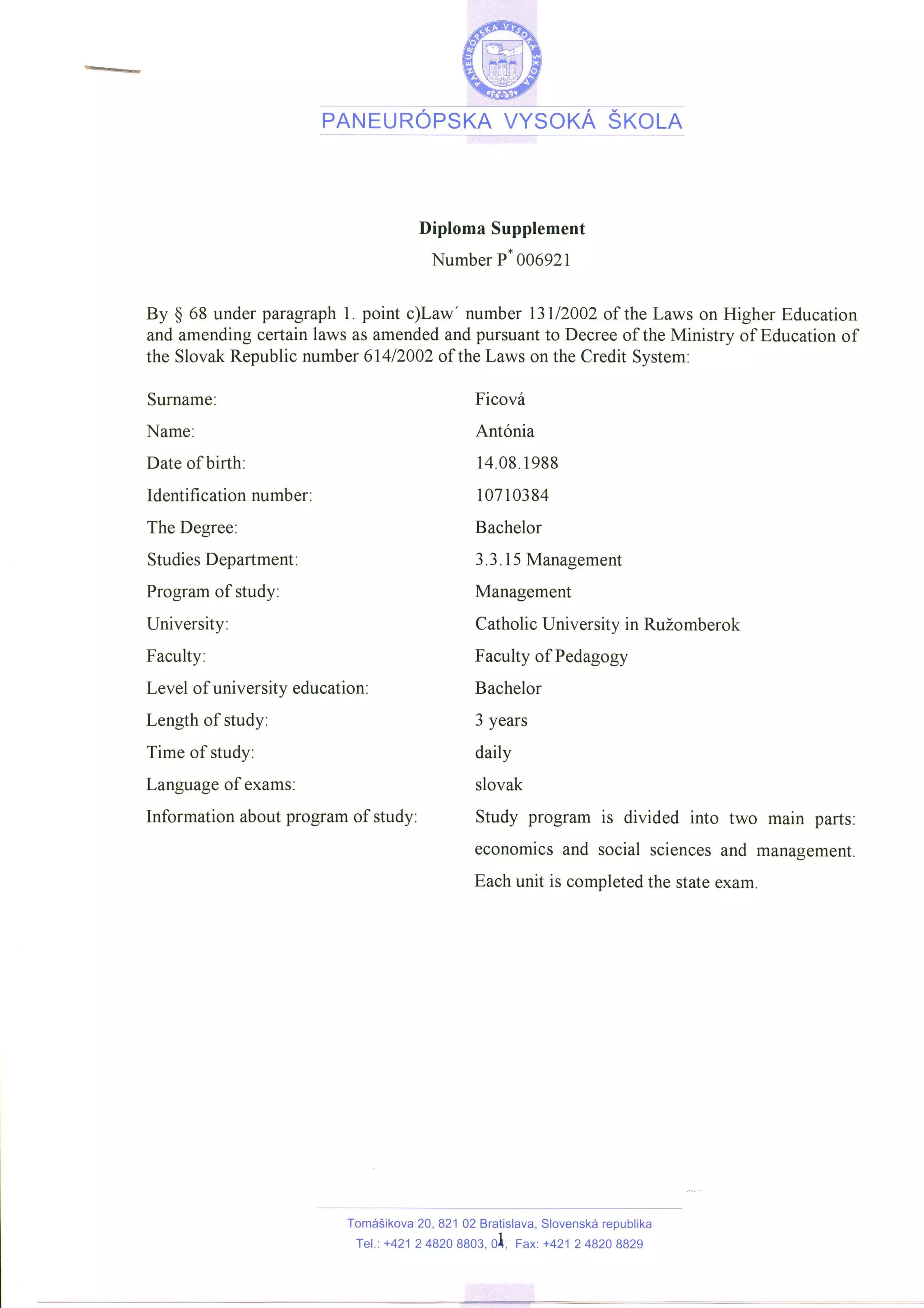 Transcript of Bachelor Degree