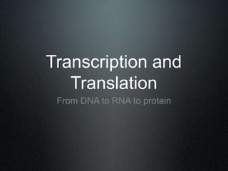 Transcription and
Translation
From DNA to RNA to protein
 