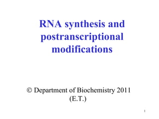 RNA synthesis and postranscriptional modifications    Department of Biochemistry 2011 (E.T.)  
