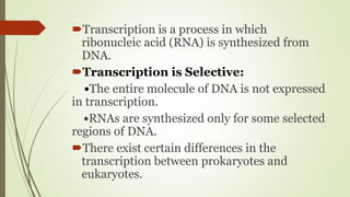 Transcription in Pro- & eukaryotes | PPTX