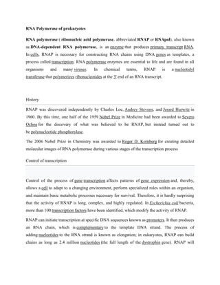 transcription in prokaryotes and RNA polymerase of prokaryotes | DOCX