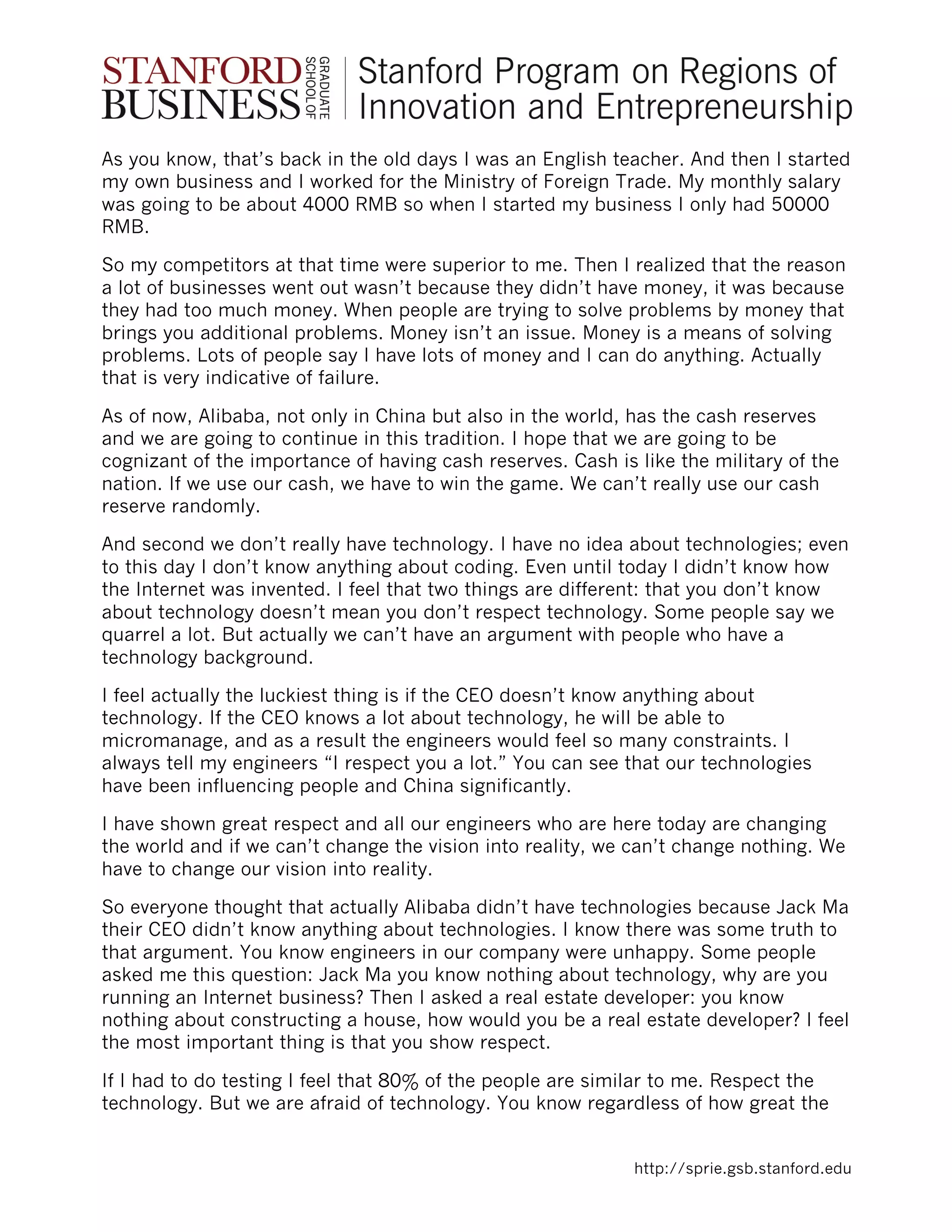 Alibaba Founder Jack Ma: Ideas & Technology Can Change the World | PDF