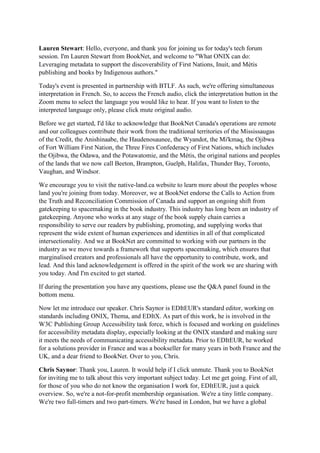 Lauren Stewart: Hello, everyone, and thank you for joining us for today's tech forum
session. I'm Lauren Stewart from Book...