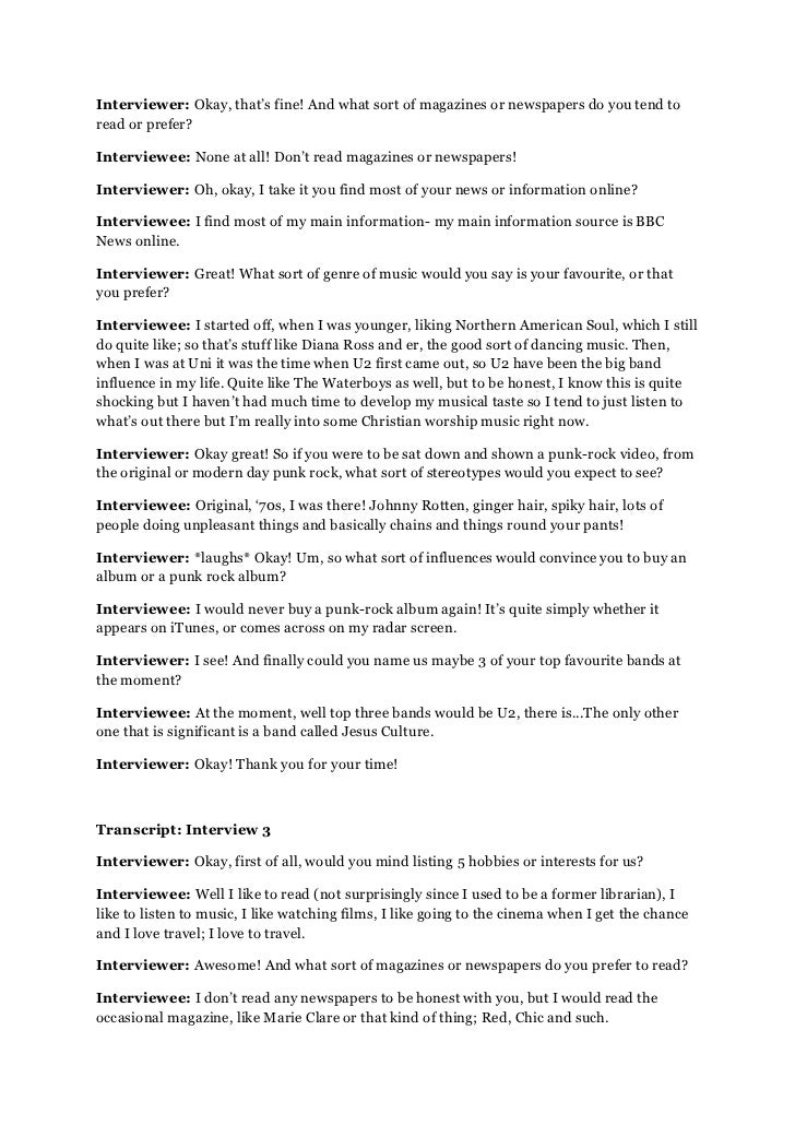 Target audience research interview transcripts