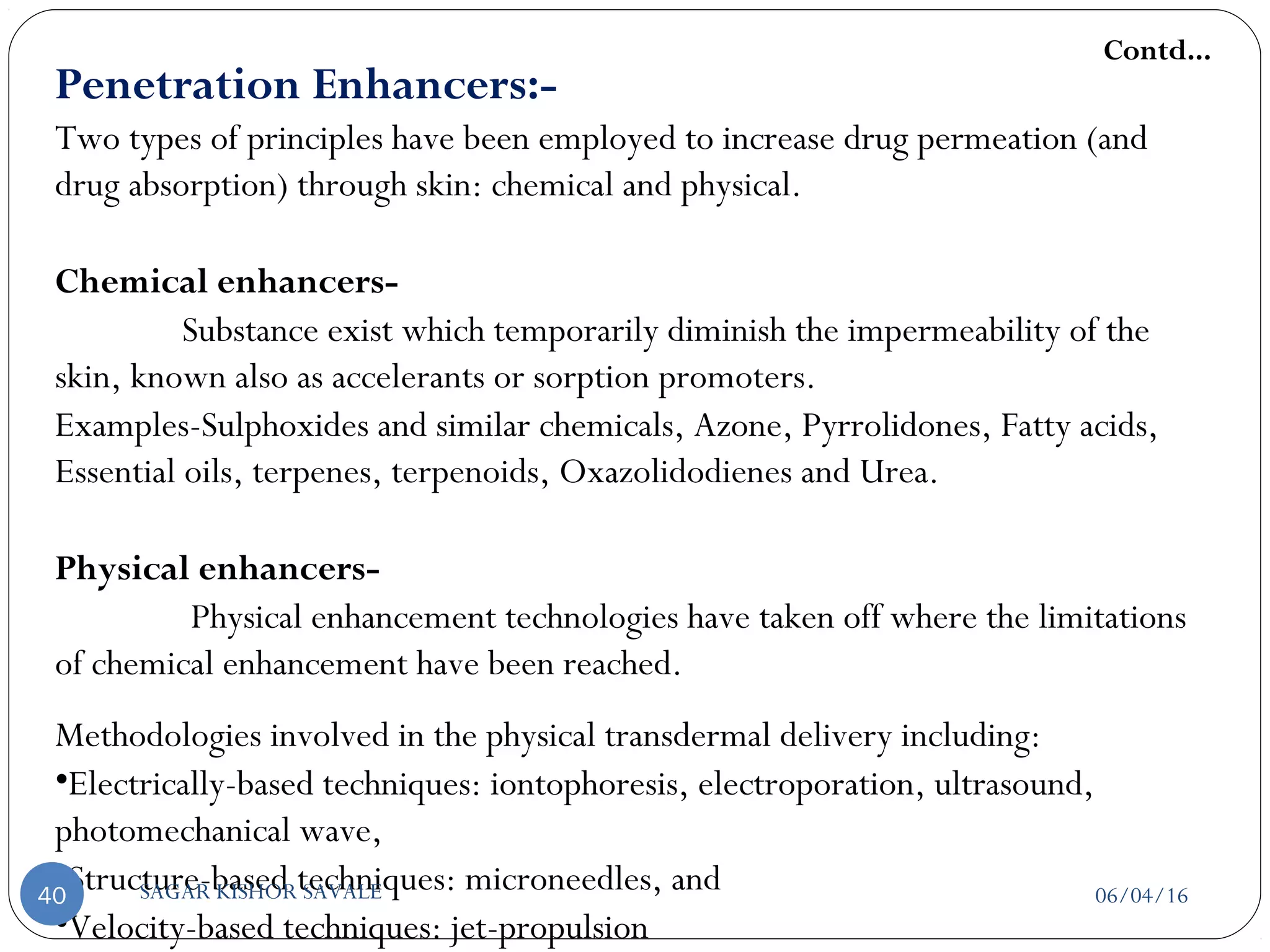 Transdermal Drug Delivery System [TDDS] | PPT