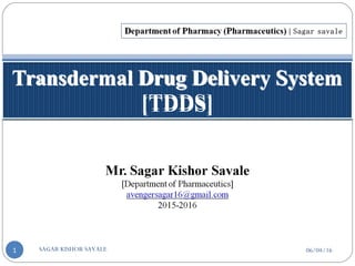 Transdermal Drug Delivery System
[TDDS]
06/04/16SAGAR KISHOR SAVALE1
 