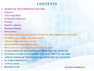 TRANSDERMAL THERAPEUTIC DRUG DELIVERY SYSTEMS | PPTX