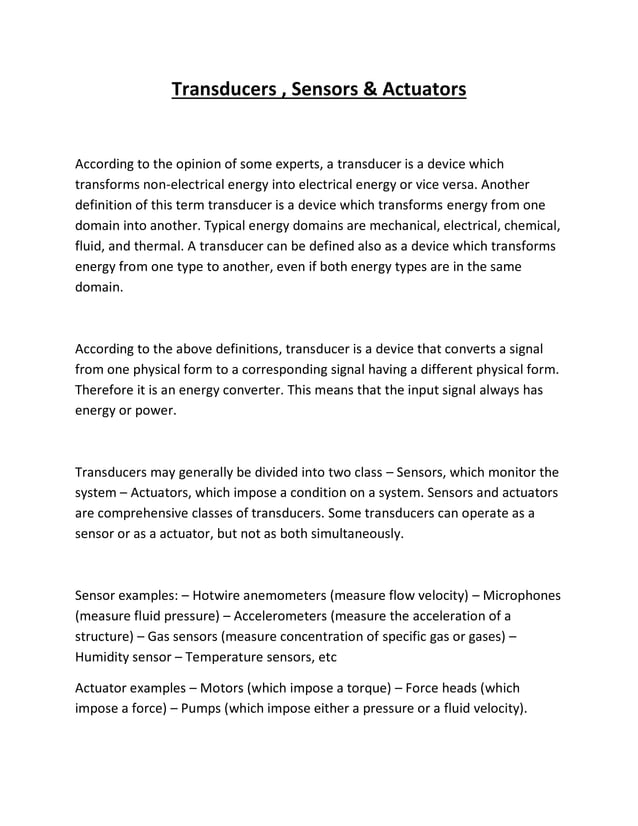 Transducers , Sensors & Actuators PDF