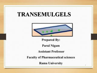 TRANSEMULGELS
1
Prepared By:
Parul Nigam
Assistant Professor
Faculty of Pharmaceutical sciences
Rama University
 