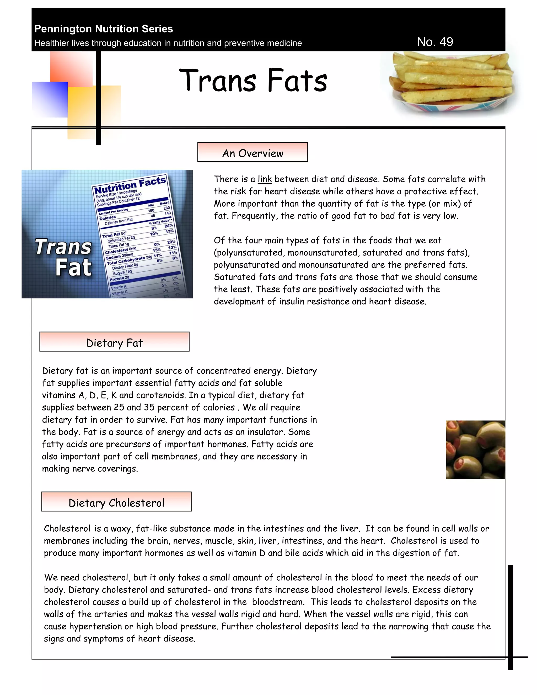 Trans Fat Health Risks Trans fats | PDF