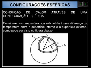 CONFIGURAÇÕES ESFÉRICAS
  Sólidos Moleculares

CONDUÇÃO   DE    CALOR             ATRAVÉS        DE     UMA
CONFIGURAÇÃO ESFÉRICA

Consideremos uma esfera oca submetida à uma diferença de
temperatura entre a superfície interna e a superfície externa,
como pode ser visto na figura abaixo:
 