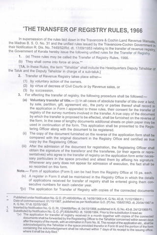 Kerala transfer of Registry Rules 1966 pokkuvarvu chattangal uploaded byT james Joseph Adhikarathil.