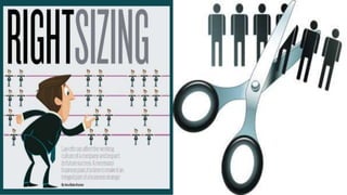 • Right-sizing of workforce refers to employing and maintaining exact number of employees with the required
skills, knowledge and abilities to perform the existing number of jobs in an organization.
 
