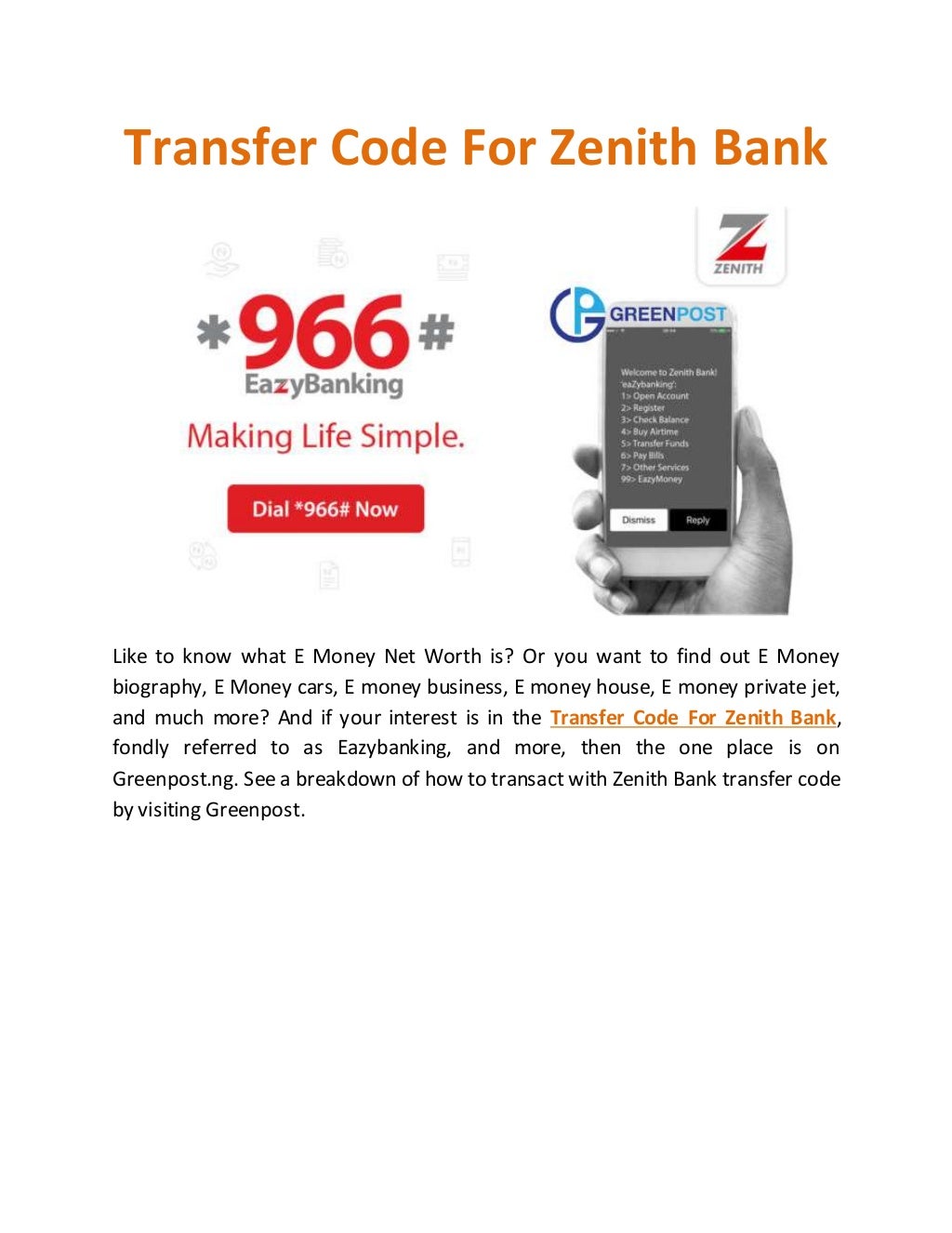 Transfer Code For Zenith Bank